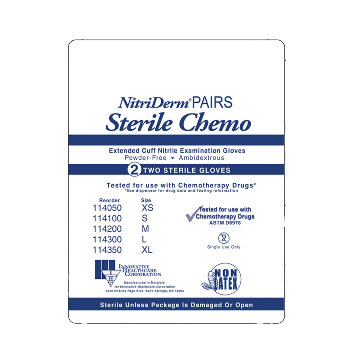 NitriDerm Pairs Sterile Chemo Extended Cuff Nitrile Exam Gloves, Medium - 114200 - LL Medico