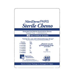 NitriDerm Pairs Sterile Chemo Extended Cuff Nitrile Exam Gloves, Medium - 114200 - LL Medico