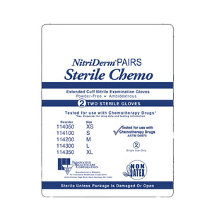 NitriDerm Pairs Sterile Chemo Extended Cuff Nitrile Exam Gloves, Medium - 114200 - LL Medico