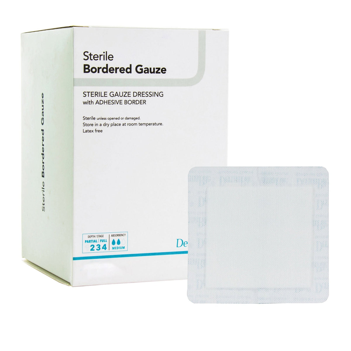 DermaRite Bordered Gauze, Island Adhesive Dressing, White, Gauze, Sterile, 4" x 8" - 11480-Single - LL Medico