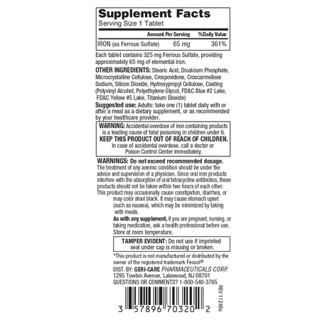 Geri-Care Iron Ferrous Sulfate Dietary Supplement