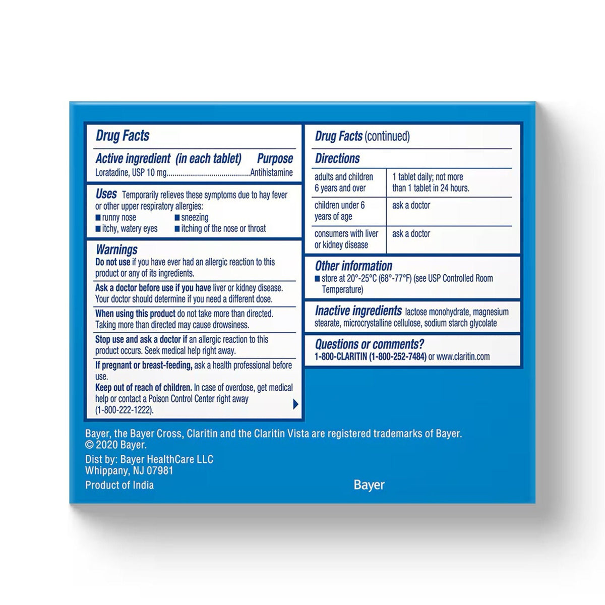 Claritin 24 Hour Allergy Relief Tablets, Loratadine 10 mg, Non-Drowsy - 11523665508 - LL Medico