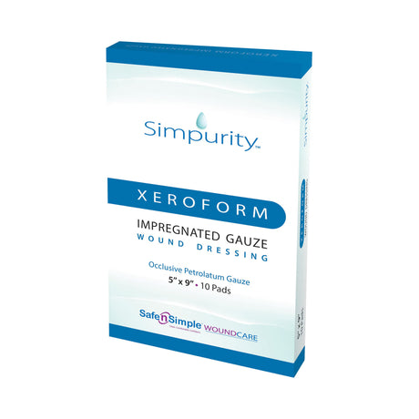 Simpurity Xeroform Impregnated Gauze Wound Dressing, Sterile, 5" x 9"