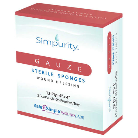 Simpurity Gauze Sterile Sponges Wound Dressing, 12-Ply, 4" x 4"