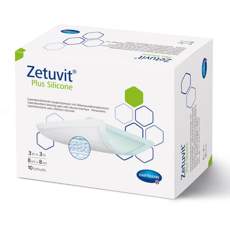Hartmann Zetuvit Plus Silicone Super Absorbent Dressing, Adhesive, Square — 3" x 3"