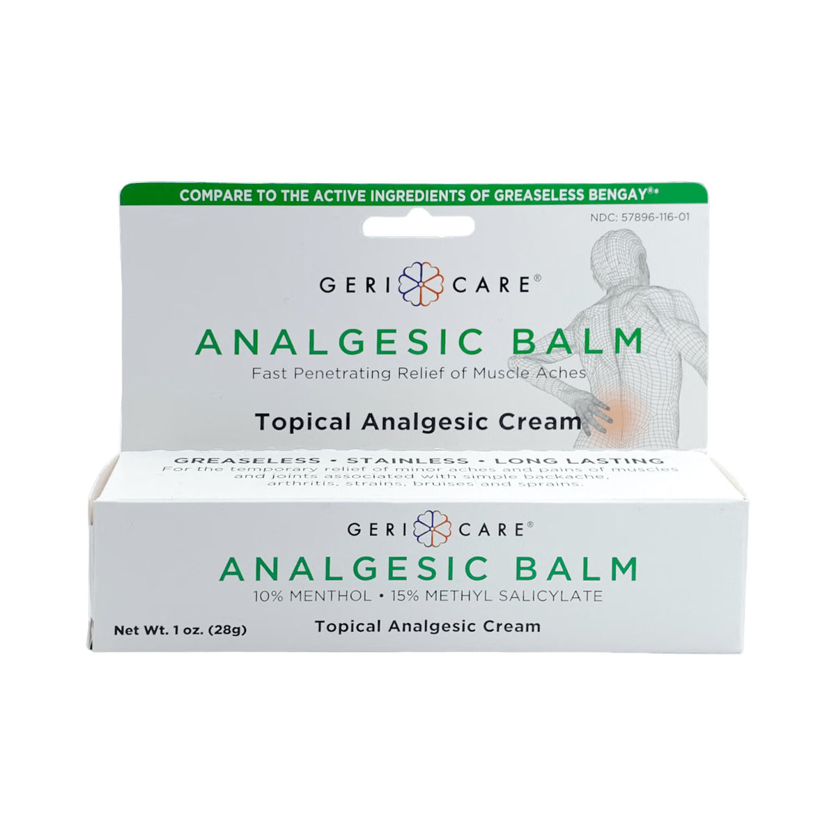 Geri-Care Topical Pain Relief Cream, Menthol 10% / Methyl Salicylate 15% - 1 oz - LL Medico