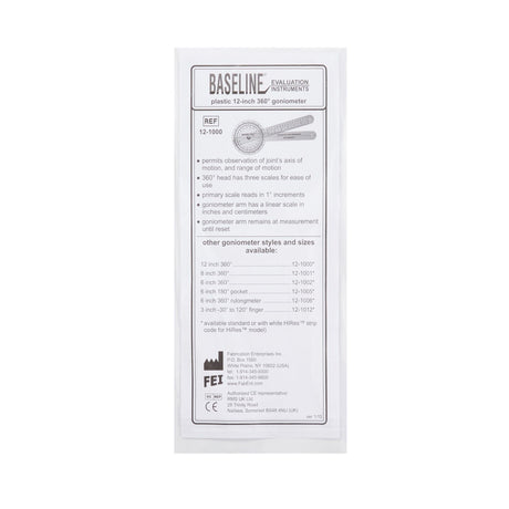 Baseline Plastic Goniometer, Transparent, 360 Degree, 12"