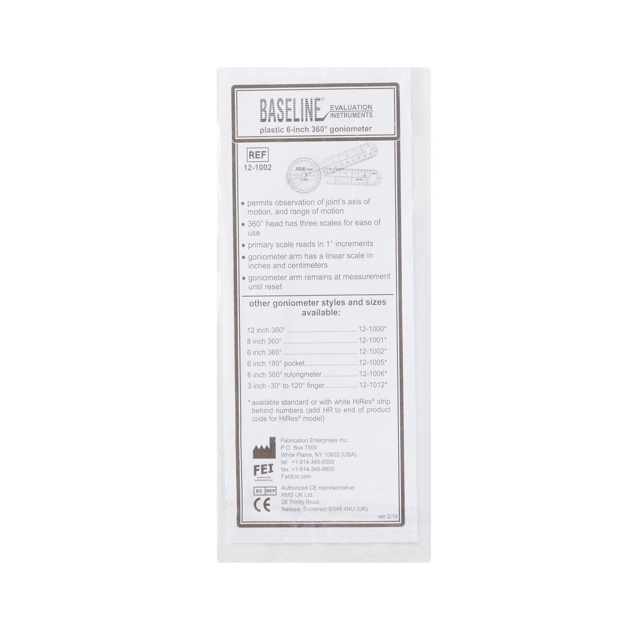 Baseline Plastic Goniometer, 360 Degree, 6"