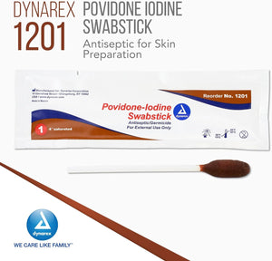 Dynarex Povidone-Iodine Swabsticks Antiseptic, 4" Saturated