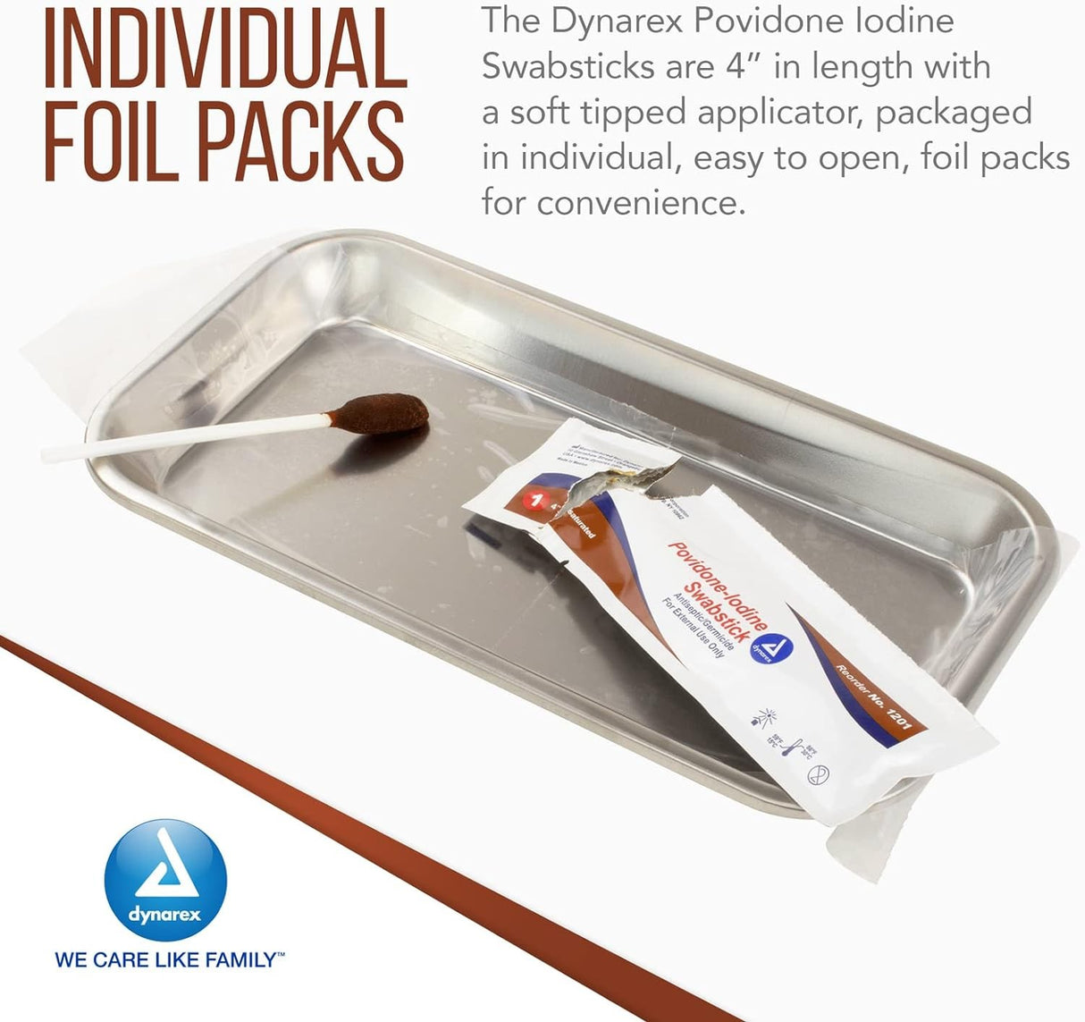 Dynarex Povidone-Iodine Swabsticks Antiseptic, 4" Saturated