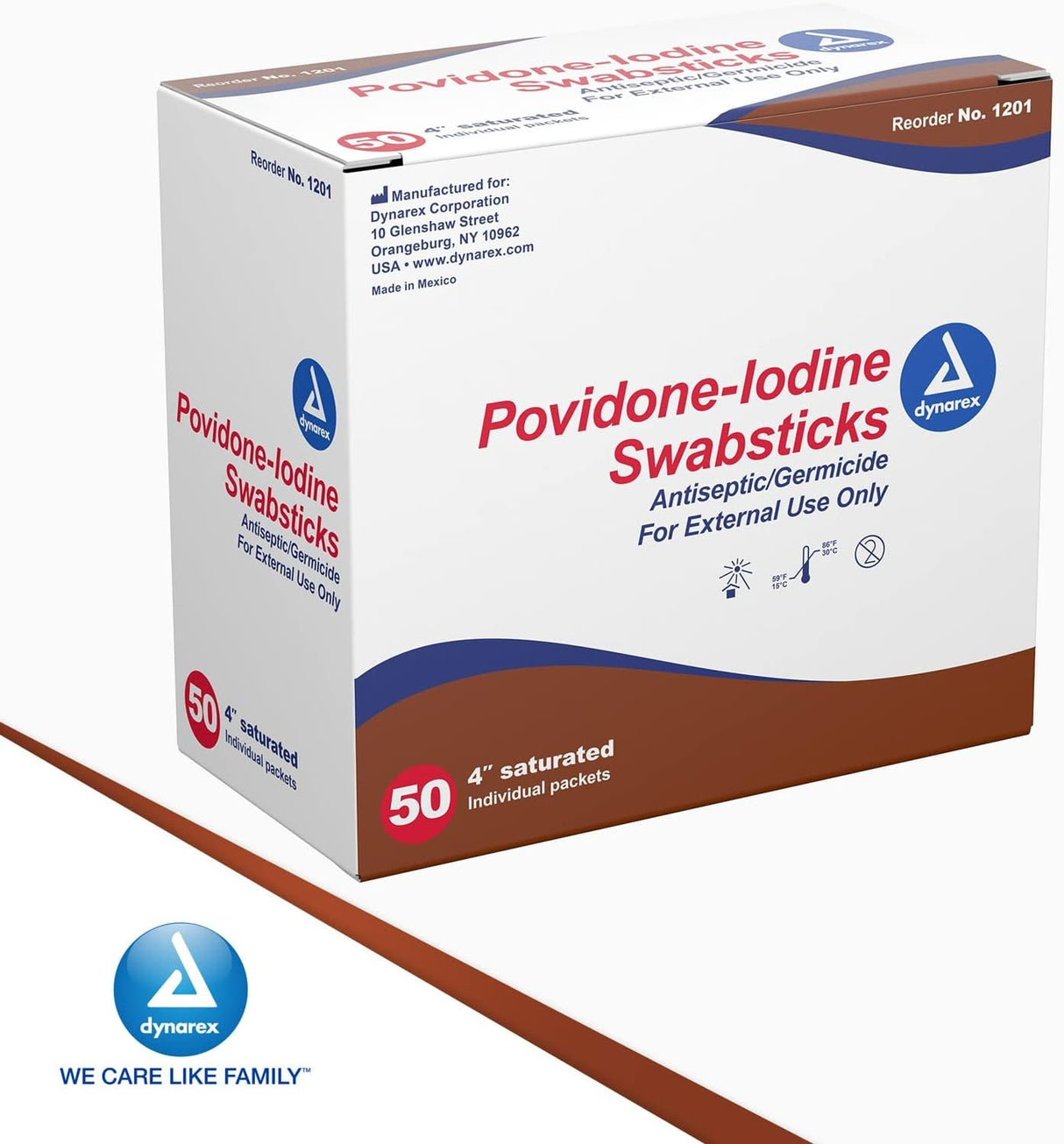 Dynarex Povidone-Iodine Swabsticks Antiseptic, 4" Saturated