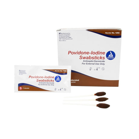 Dynarex Povidone-Iodine Swabsticks, 4" Saturated, Antiseptic/Germicide