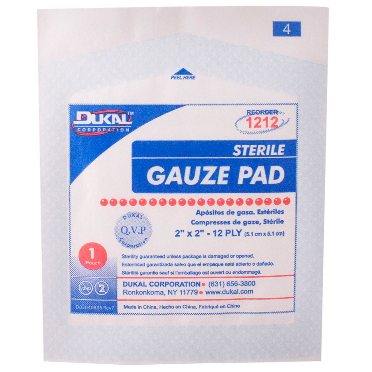 Dukal Sterile Gauze Sponge, 2 x 2 Inch, 12-Ply