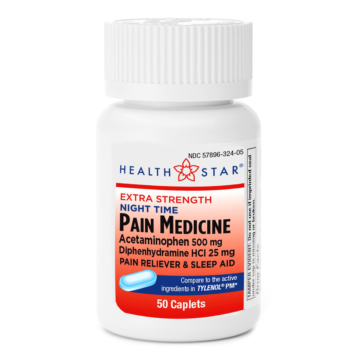 Health Star Nighttime Pain Reliever and Sleep Aid, Acetaminophen / Diphenhydramine HCl 500 mg, Capsule - 50 count - LL Medico