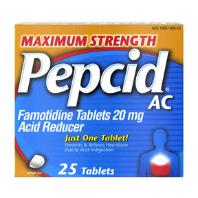 Pepcid AC Maximum Strength Acid Reducer Tablets, Famotidine 20 mg - 25 count - LL Medico
