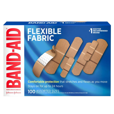 Band-Aid Flexible Fabric Adhesive Bandages, Sterile, Assorted Sizes, Box of 100