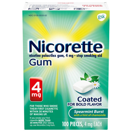 Nicorette Nicotine Gum, 4 mg, Spearmint Burst With Chamomile, Stop Smoking Aid | LL Medico