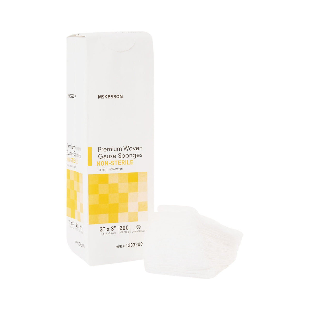 McKesson Gauze Sponge, NonSterile, 3 x 3", 12-Ply, Cotton, White - 12332000 - LL Medico