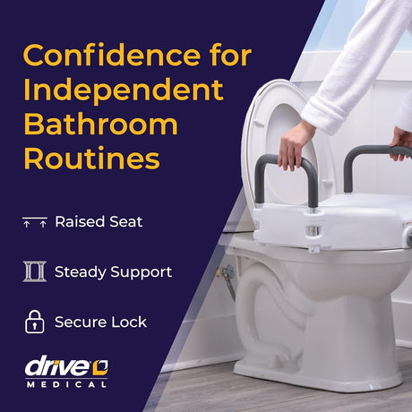 Raised Toilet Seat with Arms Drive Premium 3-1/2 Inch Height Standard Round 300 Lbs. Weight Capacity