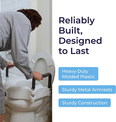 Raised Toilet Seat with Arms Drive Premium 3-1/2 Inch Height Standard Round 300 Lbs. Weight Capacity