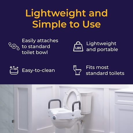 Raised Toilet Seat with Arms Drive Premium 3-1/2 Inch Height Standard Round 300 Lbs. Weight Capacity