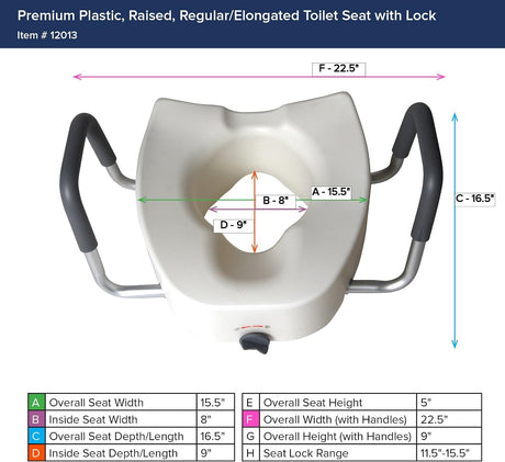 Raised Toilet Seat with Arms Drive Premium 3-1/2 Inch Height Elongated 300 Lbs. Weight Capacity