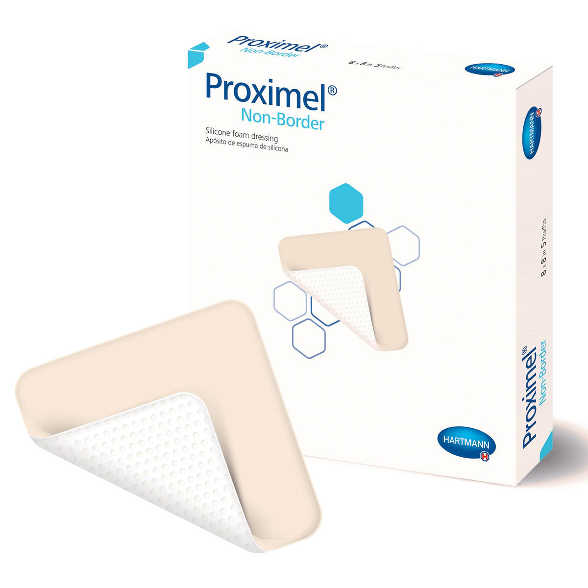 Hartmann Proximel Non-Border Foam Dressing, Waterproof, Silicone Face, Sterile — 8" x 8"