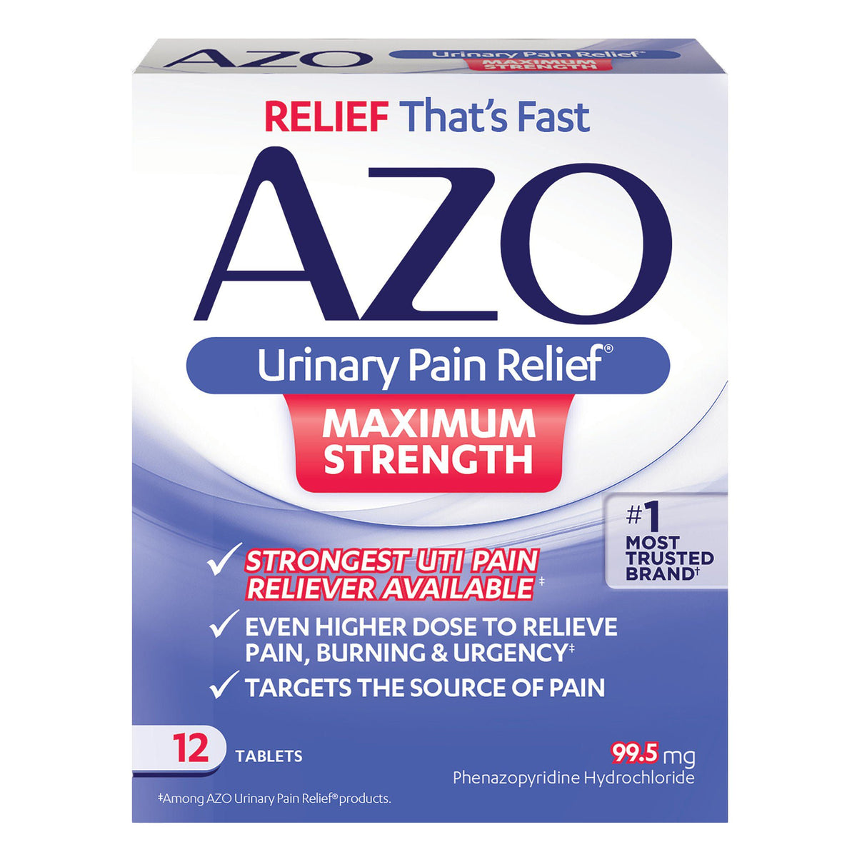 AZO Urinary Pain Relief Maximum Strength Tablets, 99.5 mg, Phenazopyridine Hydrochloride - 12 count - LL Medico