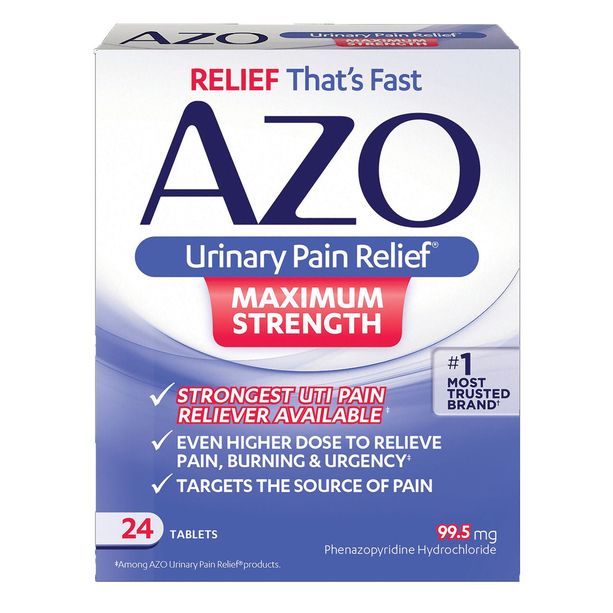 AZO Urinary Pain Relief Maximum Strength Tablets, 99.5 mg, Phenazopyridine Hydrochloride - 24 count - LL Medico