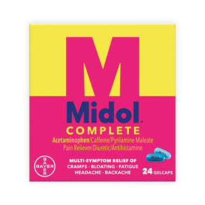 Midol Complete Menstrual Pain Relief Gelcaps, Acetaminophen 500 mg - Caffeine 60 mg - Pyrilamine Maleate 15 mg - 12843017253 - LL Medico