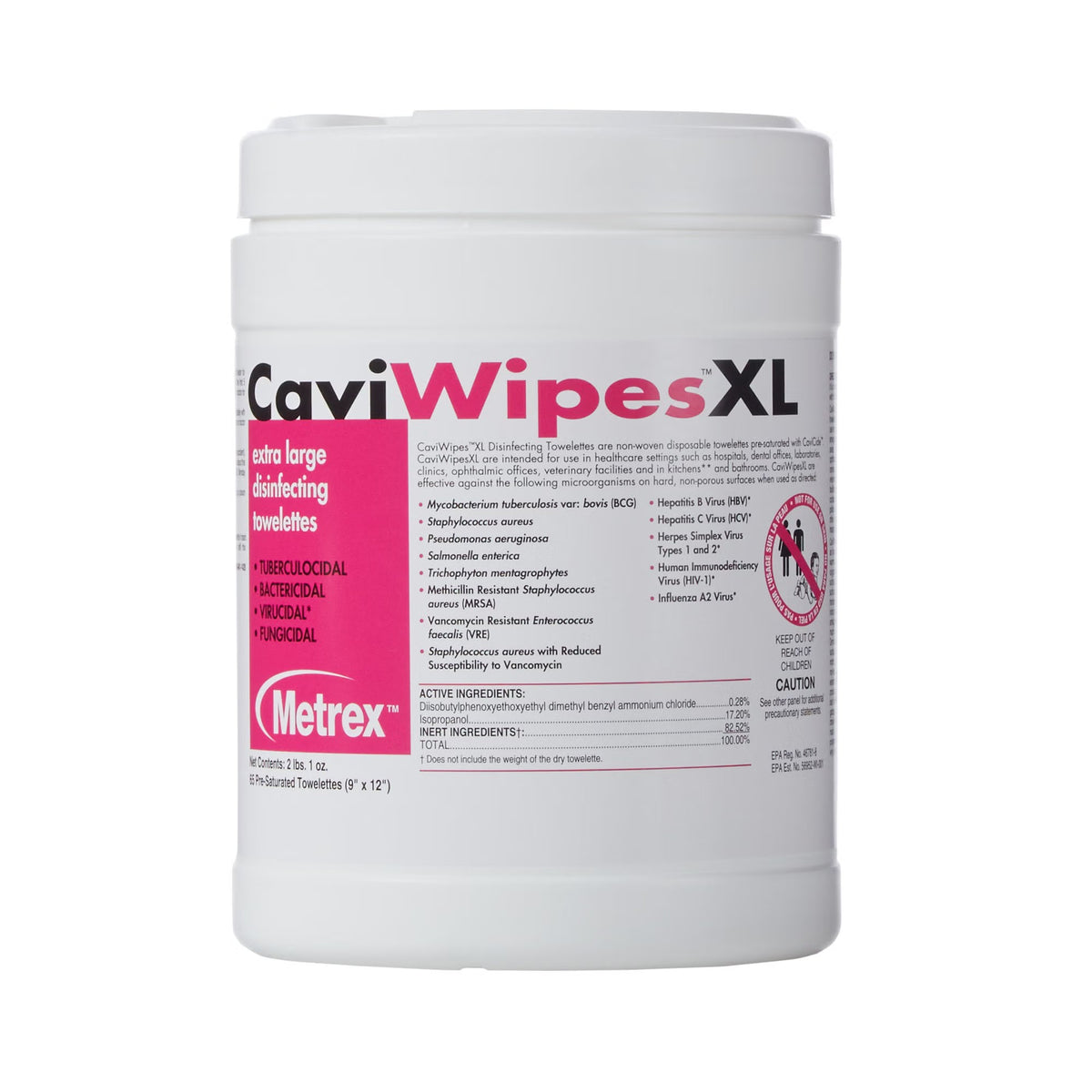 CaviWipes Surface Disinfectant Wipes, Premoistened Alcohol Based, Nonsterile, 10 x 12", Canister - 13-1150 - LL Medico