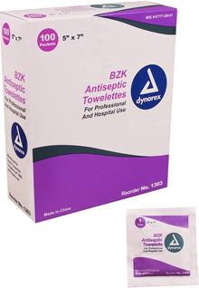 Dynarex BZK Antiseptic Towelettes, 5" x 7"