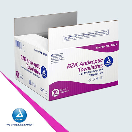 Dynarex Scented BZK Antiseptic Towelettes, Individual Packet, Non-Sterile, 5" x 7" - 1303 - LL Medico
