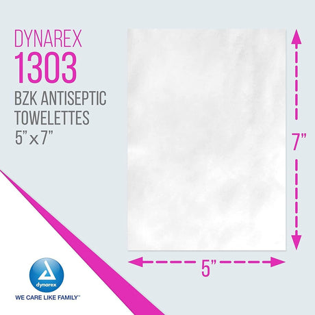 Dynarex Scented BZK Antiseptic Towelettes, Individual Packet, Non-Sterile, 5" x 7" - 1303 - LL Medico