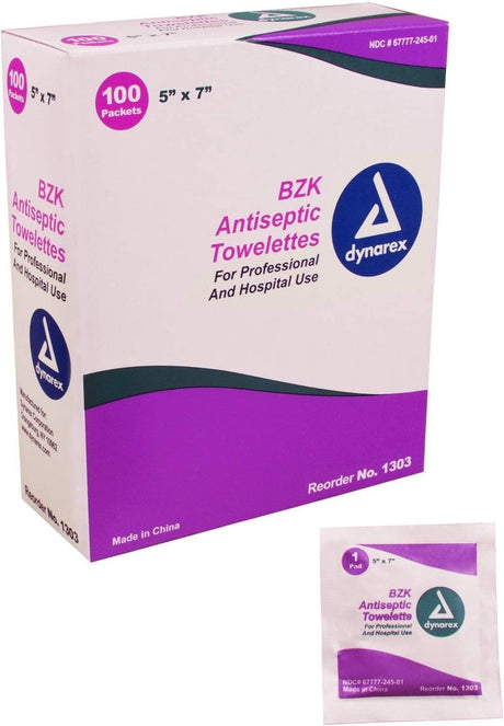 Dynarex Scented BZK Antiseptic Towelettes, Individual Packet, Non-Sterile, 5" x 7" - 1303 - LL Medico