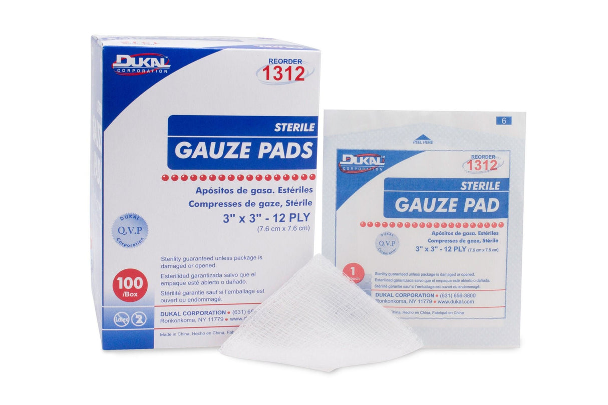 Dukal Sterile Gauze Sponge, 3 x 3 Inch, 12-Ply