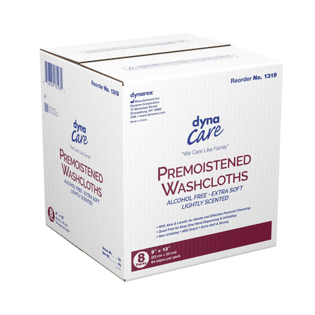 Dynarex DynaCare Premoistened Washcloths, Unscented, 9" x 13", 64 Count - 1319 - LL Medico