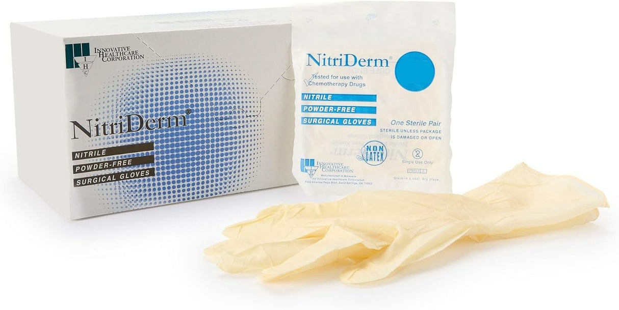 NitriDerm Nitrile Surgical Gloves, Sterile, Powder-Free, White