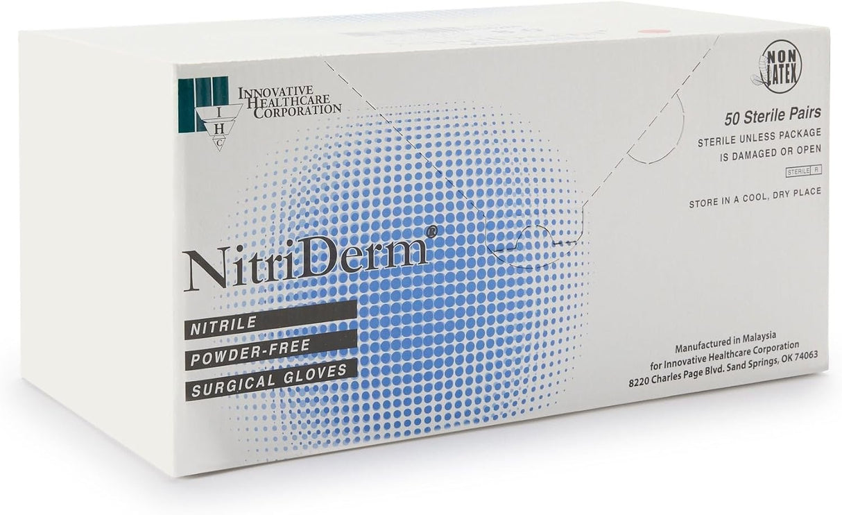 NitriDerm Nitrile Surgical Gloves, Sterile, Powder-Free, White