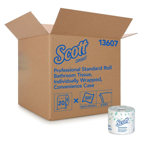 Scott Essential Toilet Tissue, White, 2-Ply, Standard Size Cored Roll, 550 Sheets, 4 x 4.1"
