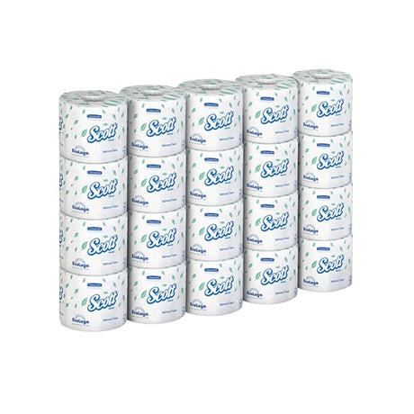 Scott Essential Toilet Tissue, White, 2-Ply, Standard Size Cored Roll, 550 Sheets, 4 x 4.1"