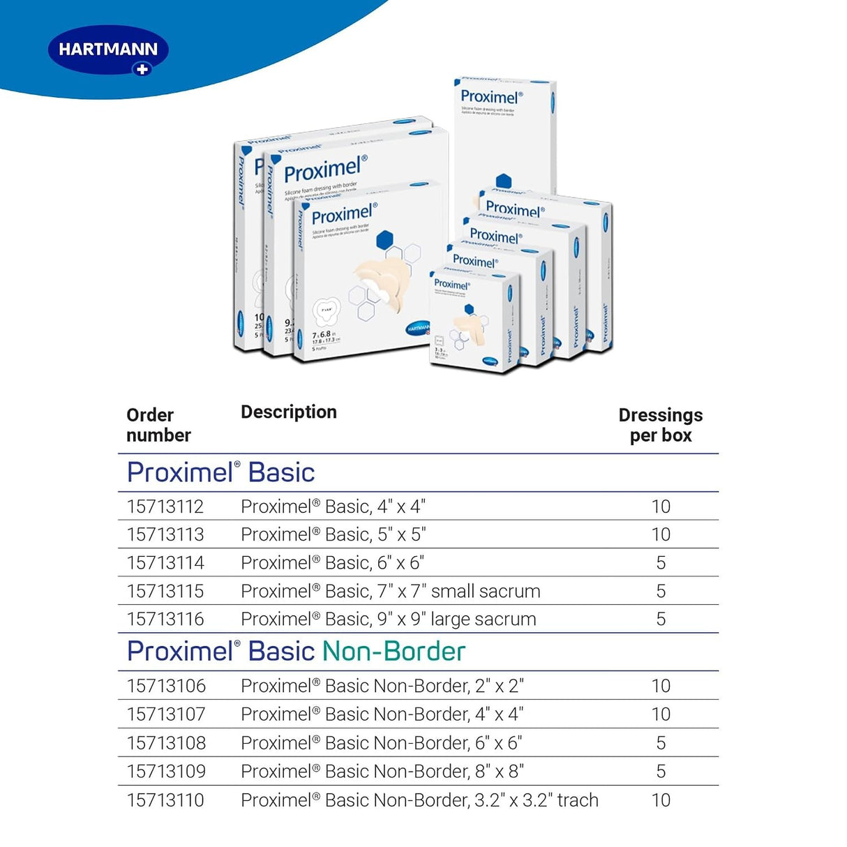 Hartmann Proximel Foam Dressing, 4 x 4 Inch