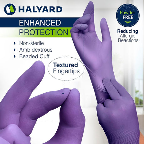 Halyard Purple Nitrile-Xtra Exam Gloves, Powder-Free, Extended Cuff