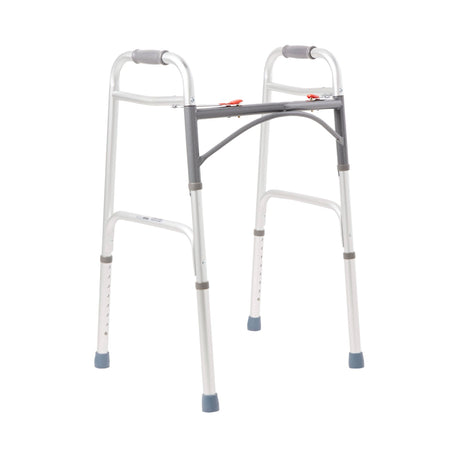 Dual Release Folding Walker Adjustable Height McKesson Aluminum Frame 350 Lbs. Weight Capacity 32 to 39 Inch Height