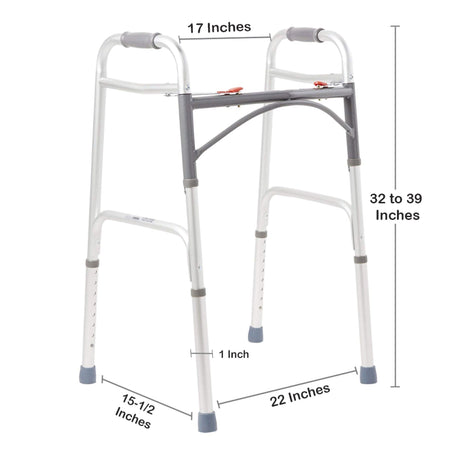 Dual Release Folding Walker Adjustable Height McKesson Aluminum Frame 350 Lbs. Weight Capacity 32 to 39 Inch Height