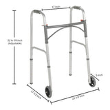 Dual Release Folding Walker with Wheels Adjustable Height McKesson Steel Frame 350 Lbs. Weight Capacity 32 to 39 Inch Height