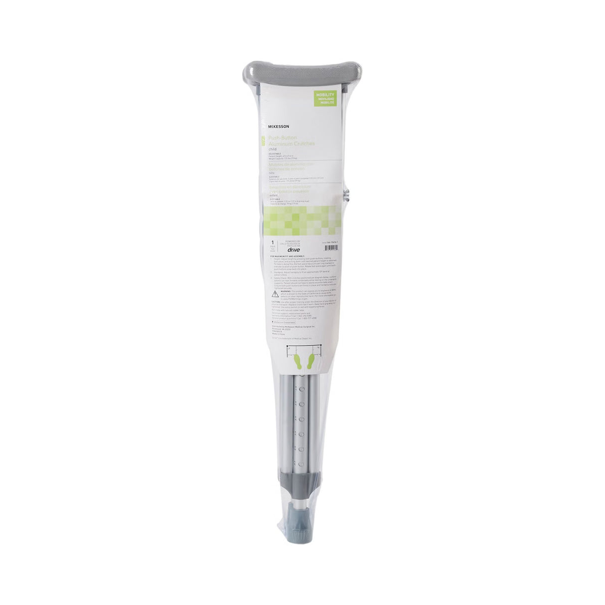 Underarm Crutches McKesson Pediatric 4 Foot to 4 Foot 6 Inch User Height Aluminum Frame 175 Lbs. Weight Capacity