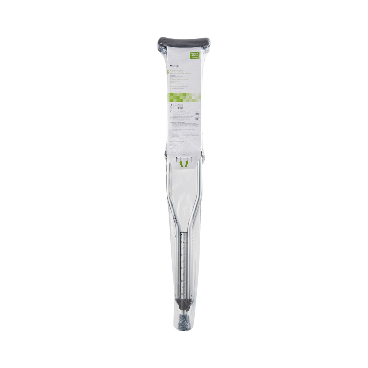Underarm Crutches McKesson Adult 5 Foot 2 Inch to 5 Foot 10 Inch User Height Aluminum Frame 350 Lbs. Weight Capacity