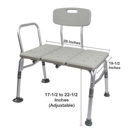 McKesson Knocked Down Bath Transfer Bench Removable Arm Rail 17-1/2 to 22-1/2 Inch Seat Height 400 Lbs. Weight Capacity