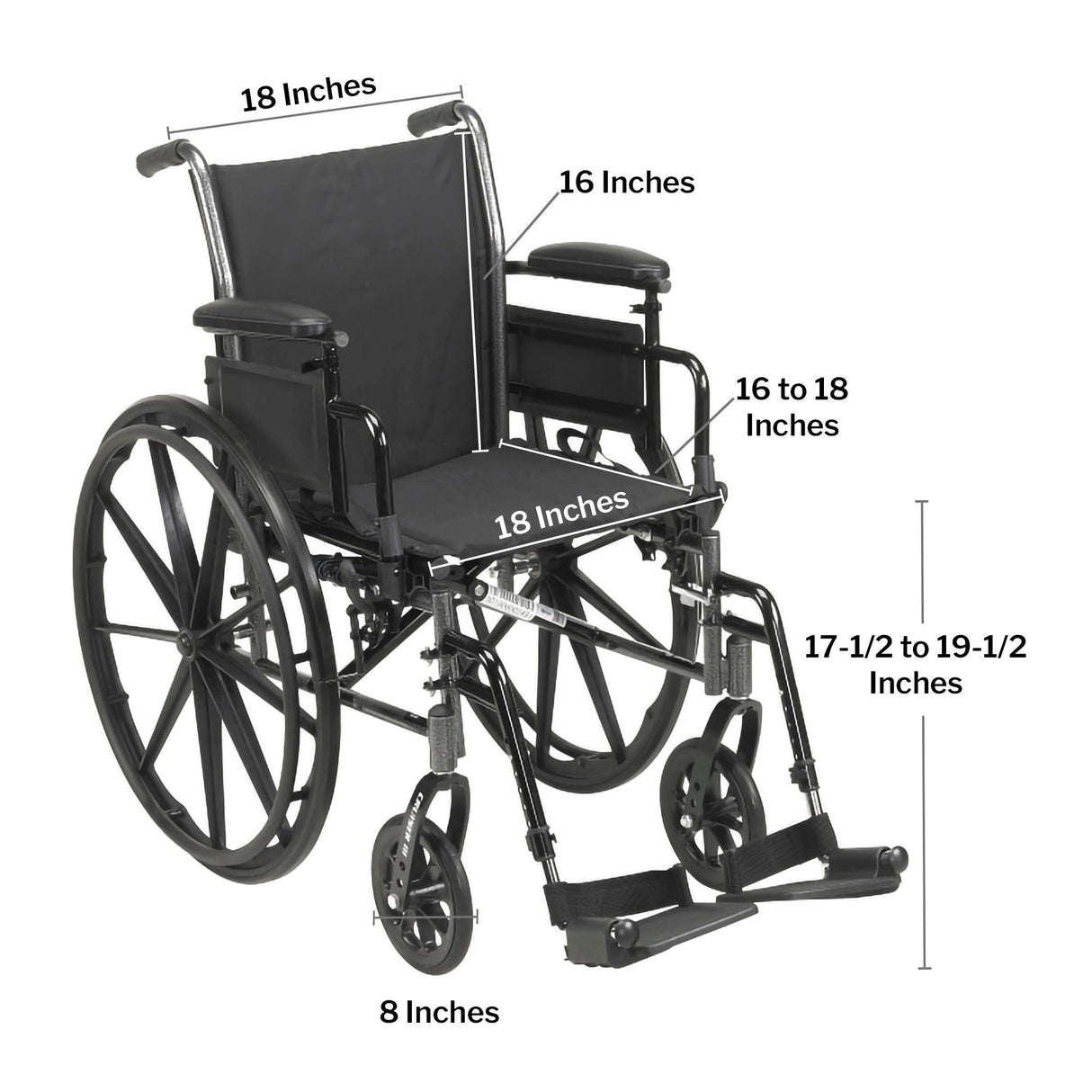 Lightweight Wheelchair McKesson Dual Axle Desk Length Arm Swing-away Footrest Black Upholstery 18 Inch Seat Width Adult 300 Lbs. Weight Capacity